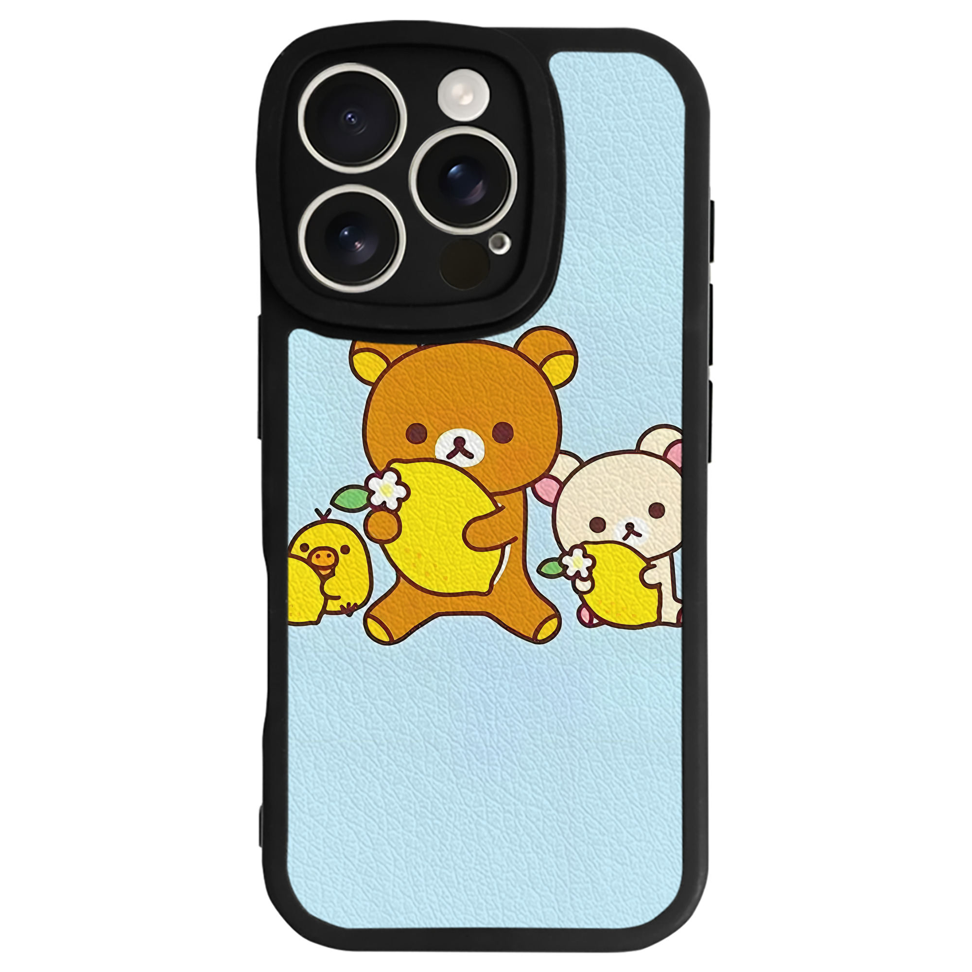 （画像用） リラックマ リラックマ キイロイトリ Rilakkuma Korilakkuma Kiiroitori 【iPhone 16シリーズ対応】シリコンスマホケース（レザー調） 材質：シリコン